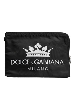 Dolce & Gabbana Black DG Milano Print Nylon Pouch Clutch Bag