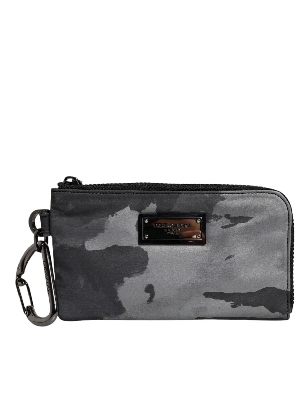 Dolce & Gabbana Black Gray Camouflage Logo Plaque Keyring Pouch Bag