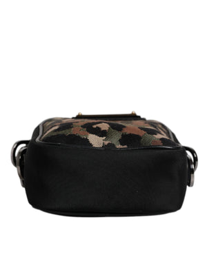 Dolce & Gabbana Multicolor Leopard Jacquard Logo Plaque Neck Strap Bag