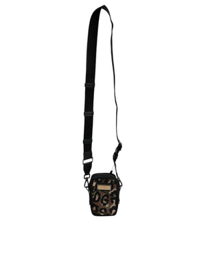Dolce & Gabbana Multicolor Leopard Jacquard Logo Plaque Neck Strap Bag