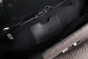 Dolce & Gabbana Grey Alpaca Wool Logo Plaque Tote Shoulder Bag