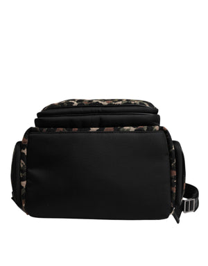 Dolce & Gabbana Multicolor Leopard Print DG Logo Plaque Men Backpack Bag