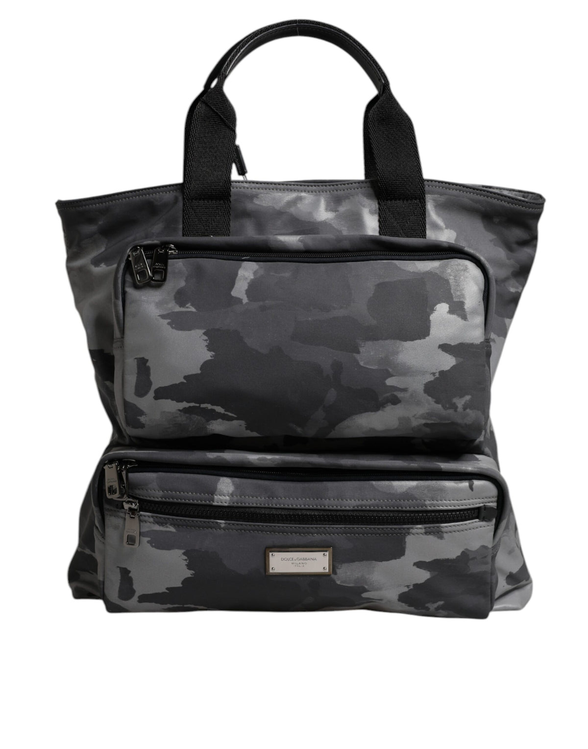Dolce & Gabbana Gray Camo Cotton Multiple Compartments Tote Bag