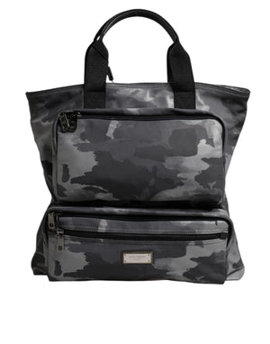 Dolce & Gabbana Gray Camo Cotton Multiple Compartments Tote Bag