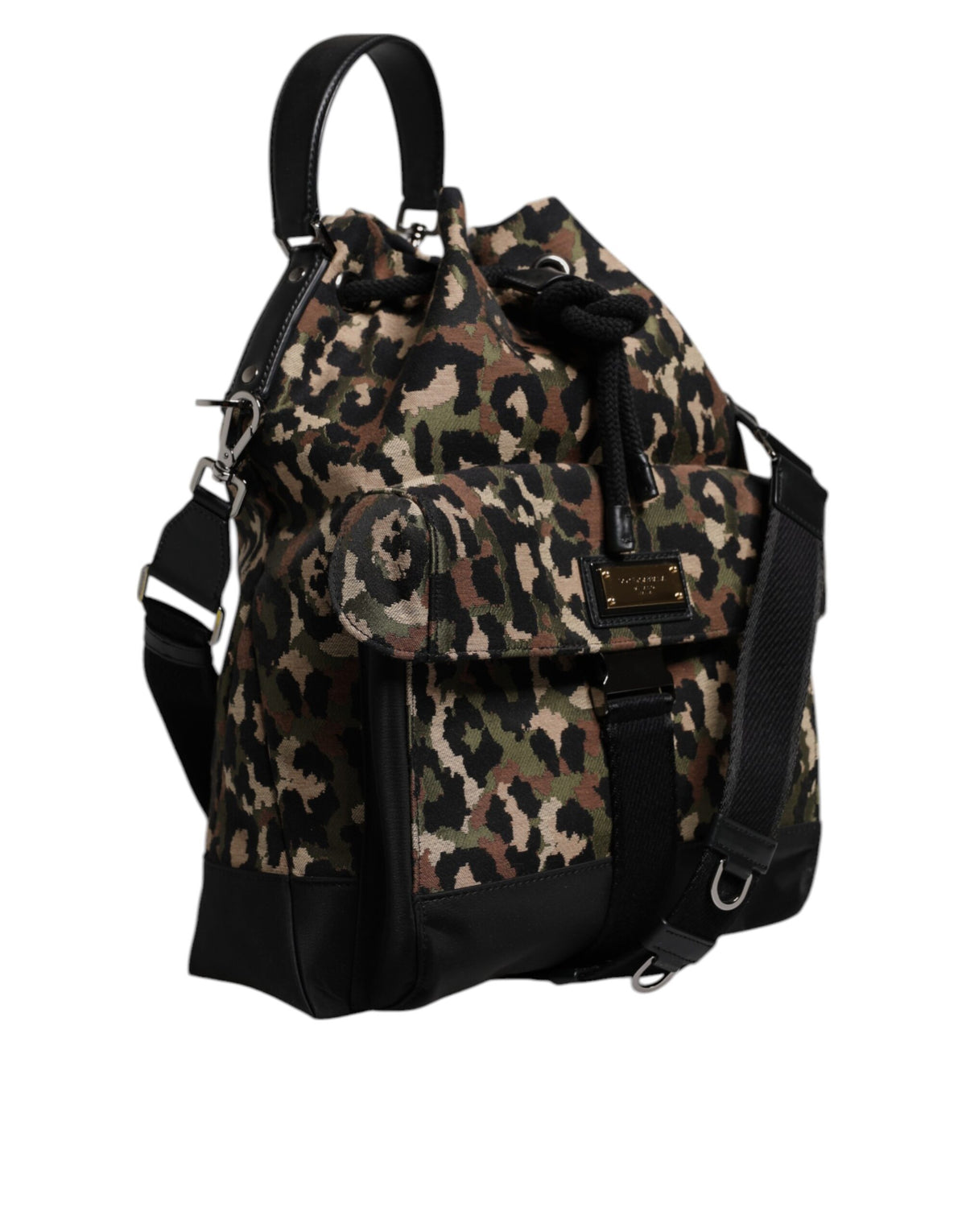 Dolce & Gabbana Multicolor Leopard Cotton Shoulder Bucket Bag