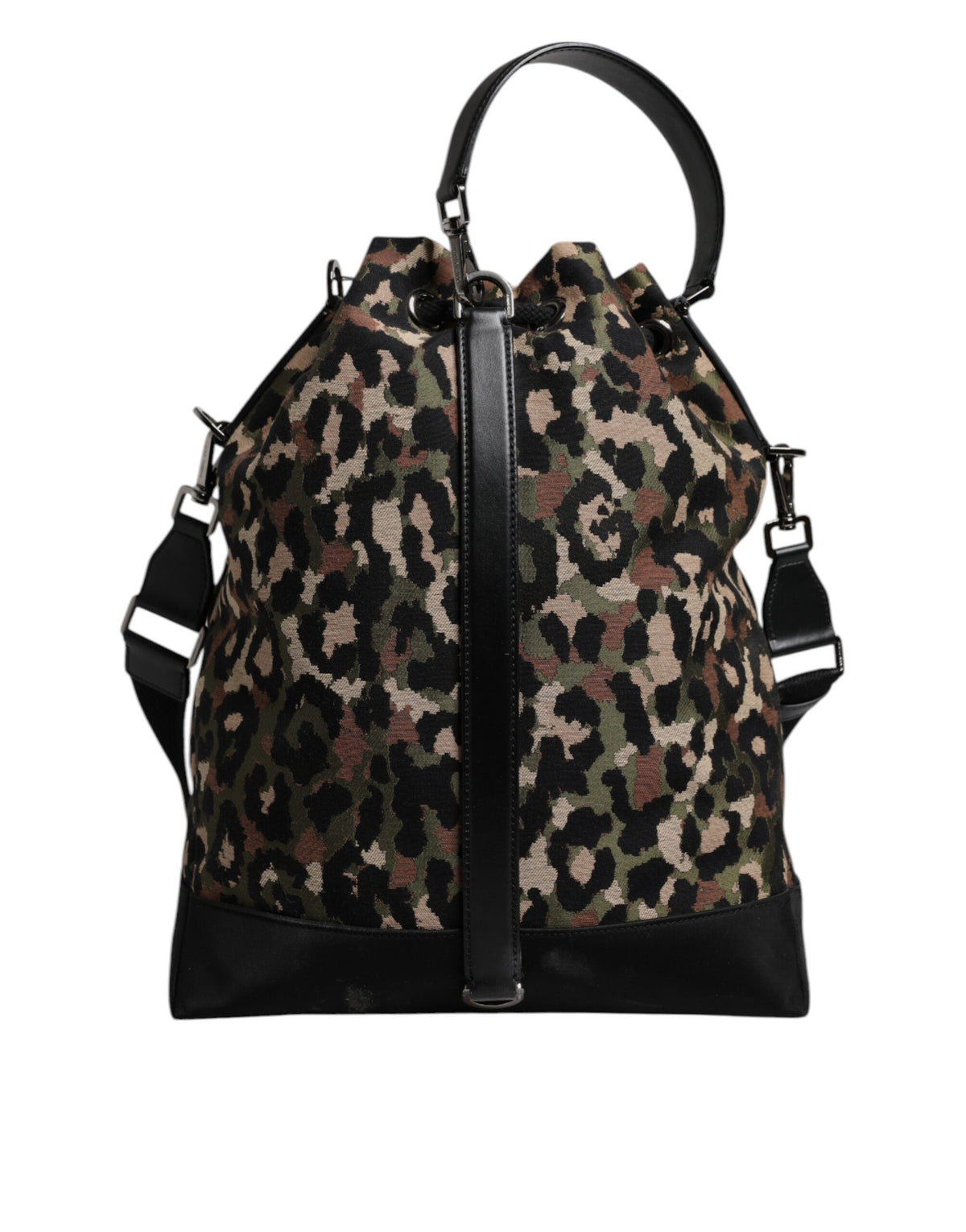 Dolce & Gabbana Multicolor Leopard Cotton Shoulder Bucket Bag