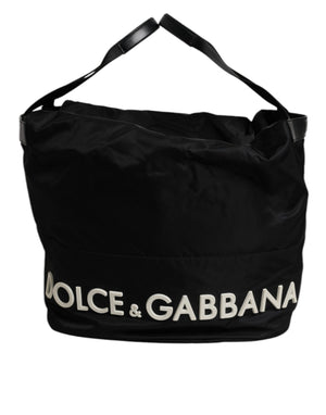 Dolce & Gabbana Black Nylon White Iconic Logo Shoulder Bucket Bag