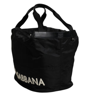 Dolce & Gabbana Black Nylon White Iconic Logo Shoulder Bucket Bag