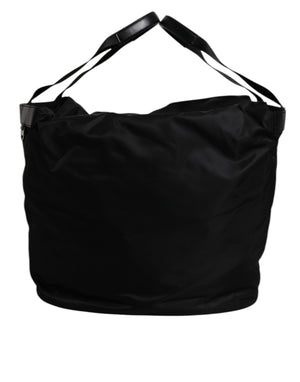 Dolce & Gabbana Black Nylon White Iconic Logo Shoulder Bucket Bag