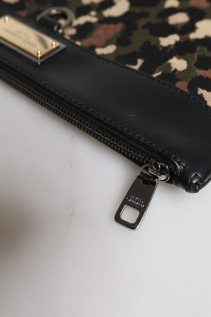 Dolce & Gabbana Multicolor Leopard Jacquard Print Logo Plaque Pouch Bag