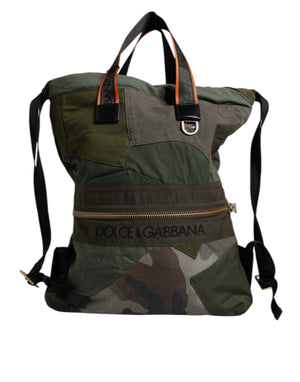Dolce & Gabbana Military Green Patchwork Rucksack Backpack Bag