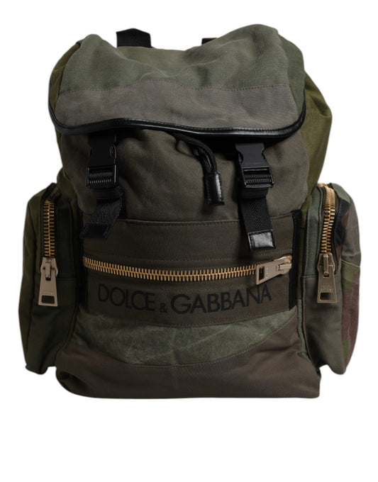 Dolce & Gabbana Military Green Patchwork School Backpack Bag