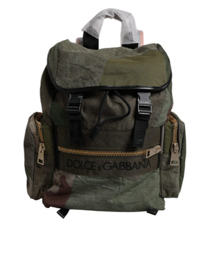 Dolce & Gabbana Military Green Patchwork Travel Backpack Bag