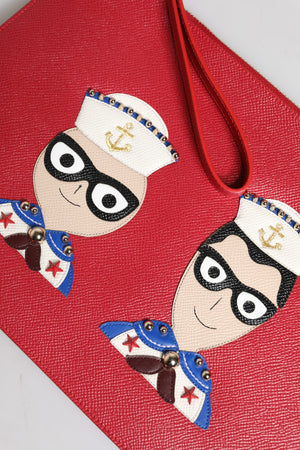 Dolce & Gabbana Red #DGFamily Embellished Leather Clutch Bag