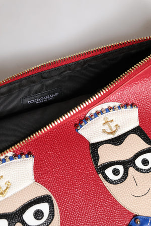 Dolce & Gabbana Red #DGFamily Embellished Leather Clutch Bag