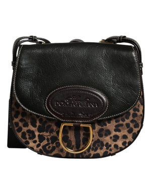 Dolce & Gabbana Black Brown Leopard Leather Shoulder Strap Bag