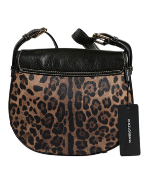 Dolce & Gabbana Black Brown Leopard Leather Shoulder Strap Bag