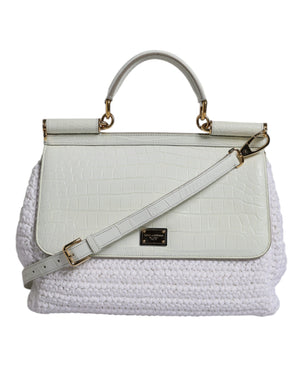 Dolce & Gabbana White Rafia Leather Top Handle Crossbody Bag