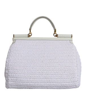 Dolce & Gabbana White Rafia Leather Top Handle Crossbody Bag