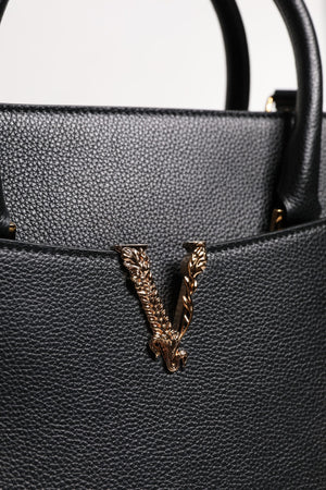 Versace Black Large Leather Top Handle Shoulder Crossbody Bag