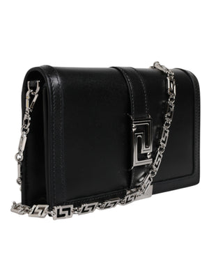 Versace Black Calfskin Leather Chain Strap Shoulder Crossbody Bag