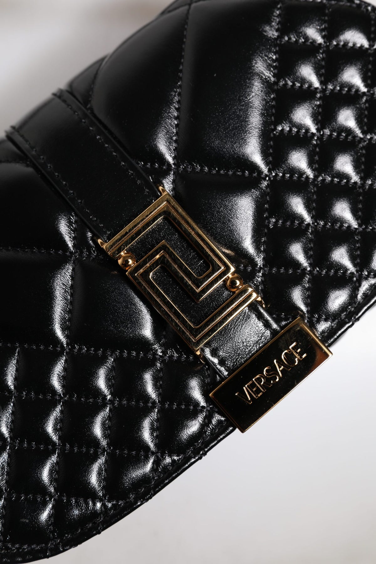 Versace Black Calf Leather Quilted Shoulder Strap Bag