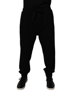 Dolce & Gabbana Black Cotton Crown Logo Jogger Pants