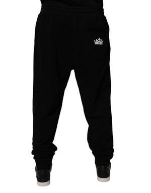 Dolce & Gabbana Black Cotton Crown Logo Jogger Pants