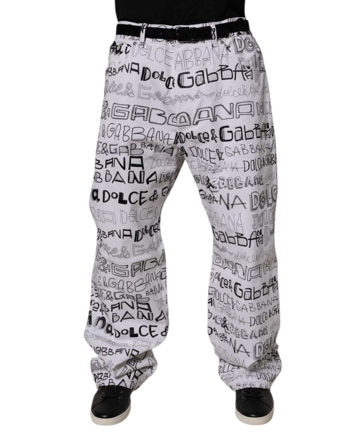 Dolce & Gabbana White Logo Print Straight Men Denim Jeans