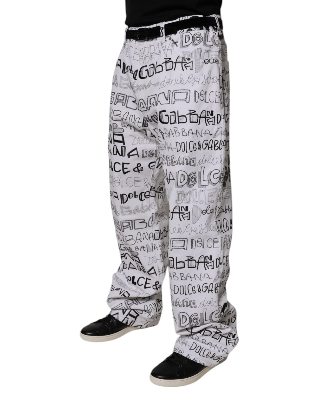 Dolce & Gabbana White Logo Print Straight Men Denim Jeans