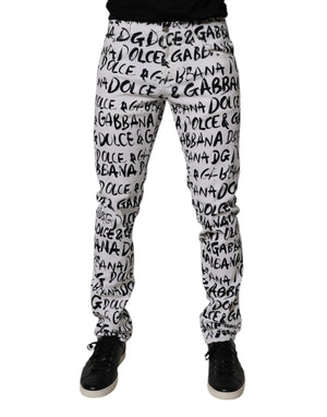 Dolce & Gabbana White Cotton Logo Print Skinny Denim Jeans