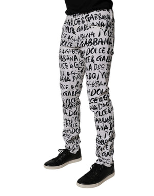 Dolce & Gabbana White Cotton Logo Print Skinny Denim Jeans