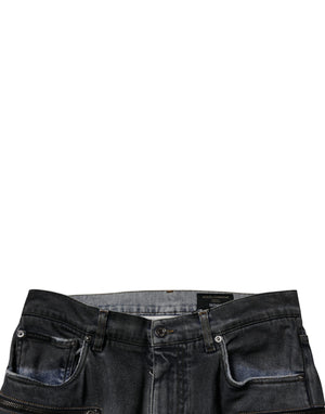 Dolce & Gabbana Dark Gray Tattered Cotton Skinny Denim Jeans
