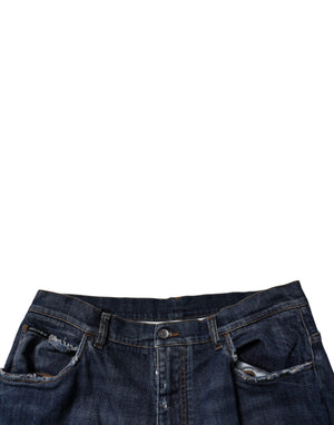 Dolce & Gabbana Dark Blue Tattered Wide Leg Men Denim Jeans