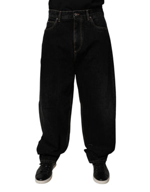 Dolce & Gabbana Black Cotton Mid Waist Wide Leg Denim Jeans