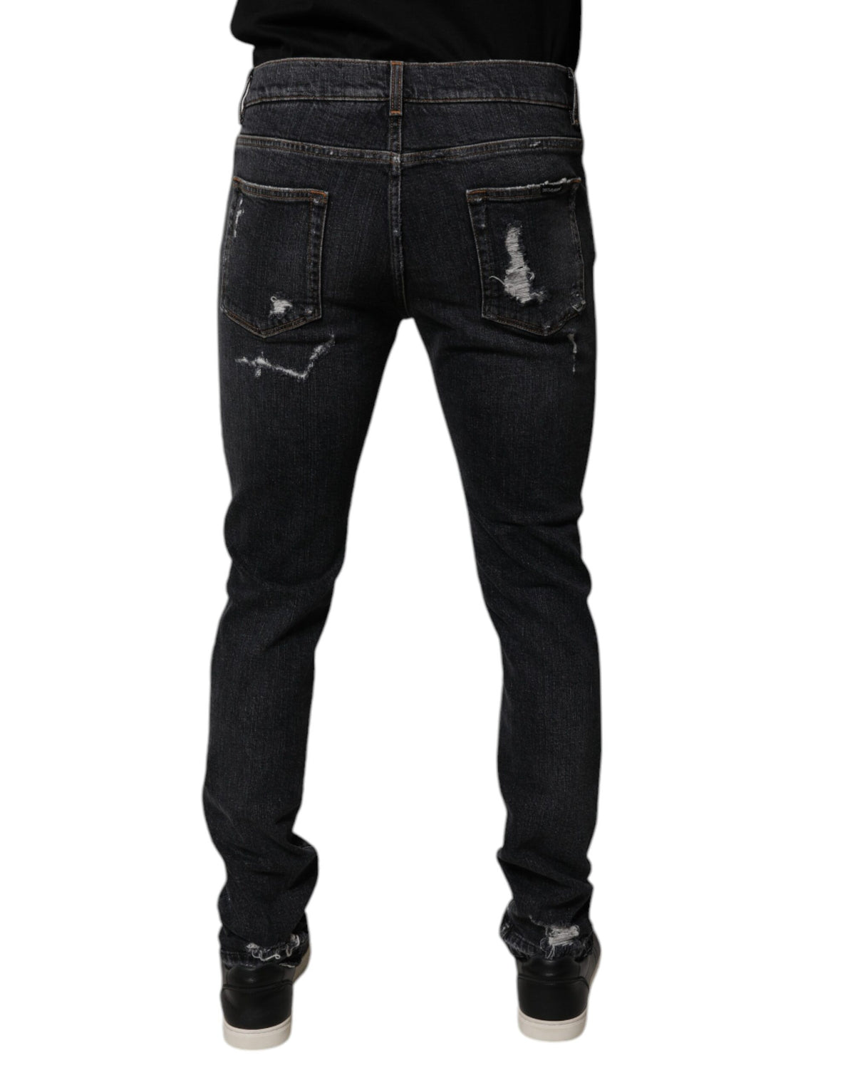 Dolce & Gabbana Black Tattered Cotton Skinny Men Denim Jeans