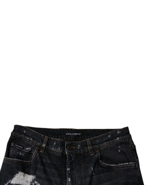 Dolce & Gabbana Black Tattered Cotton Skinny Men Denim Jeans