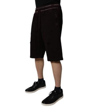 Dolce & Gabbana Maroon Cotton Logo Plaque Men Bermuda Shorts