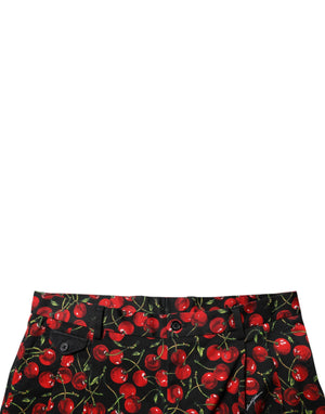 Dolce & Gabbana Black Red Cherry Print Bermuda Cotton Shorts