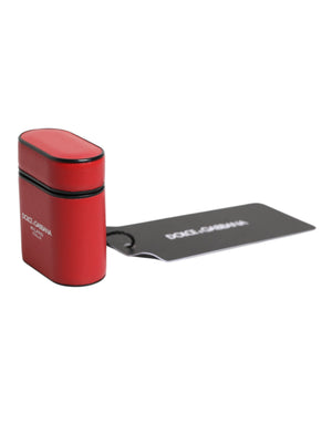 Dolce & Gabbana Red Calfskin Leather Logo Print Flip Holder Airpods Case