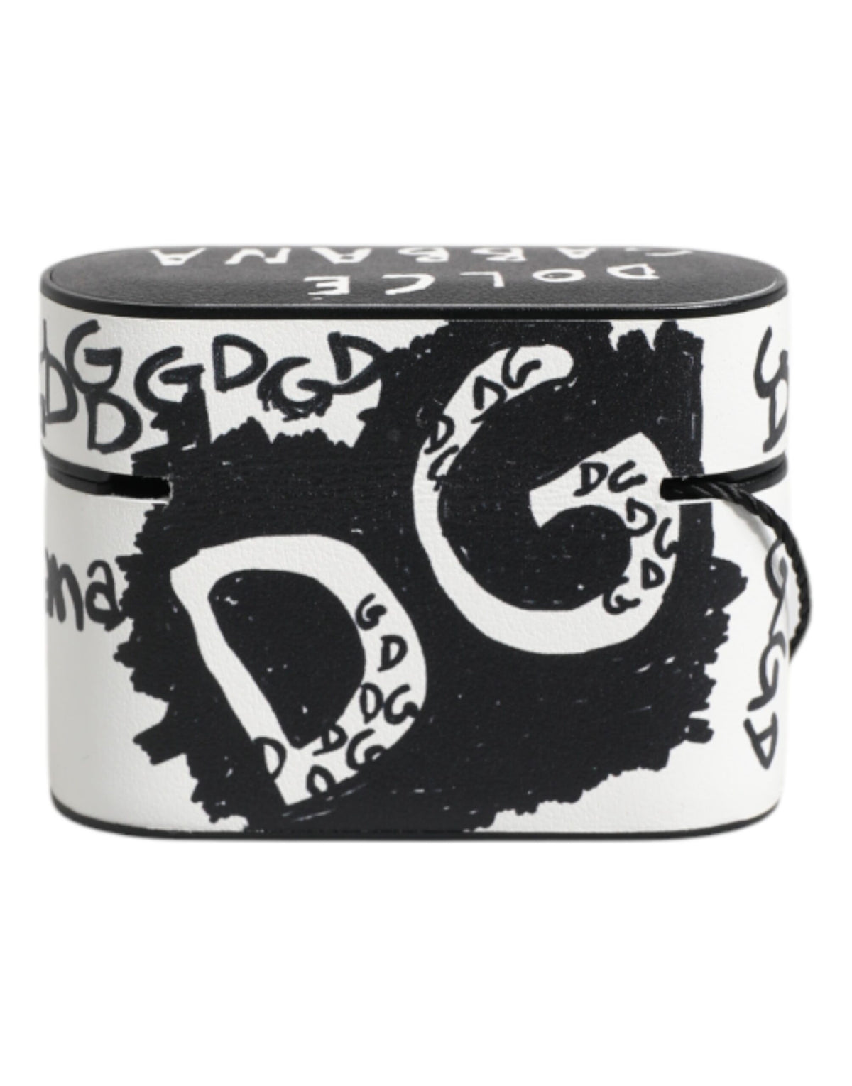 Dolce & Gabbana Black White Leather Scribble Embossed Logo Airpods Case