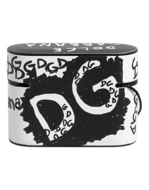 Dolce & Gabbana Black White Leather Scribble Embossed Logo Airpods Case