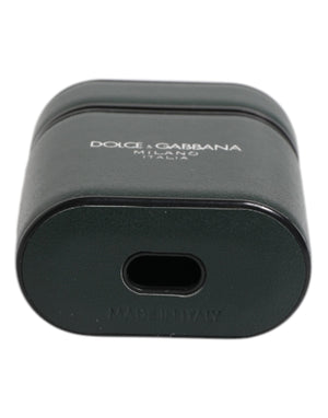 Dolce & Gabbana Green Calfskin Leather Logo Print Flip Holder Airpods Case