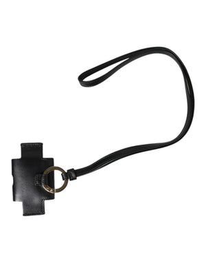 Dolce & Gabbana Black Leather Strap Gold Metal Logo Plaque Airpods Case