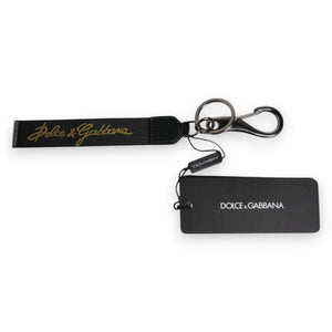 Dolce & Gabbana Black Logo Nylon Silver Brass Men Holder Keychain Keyring