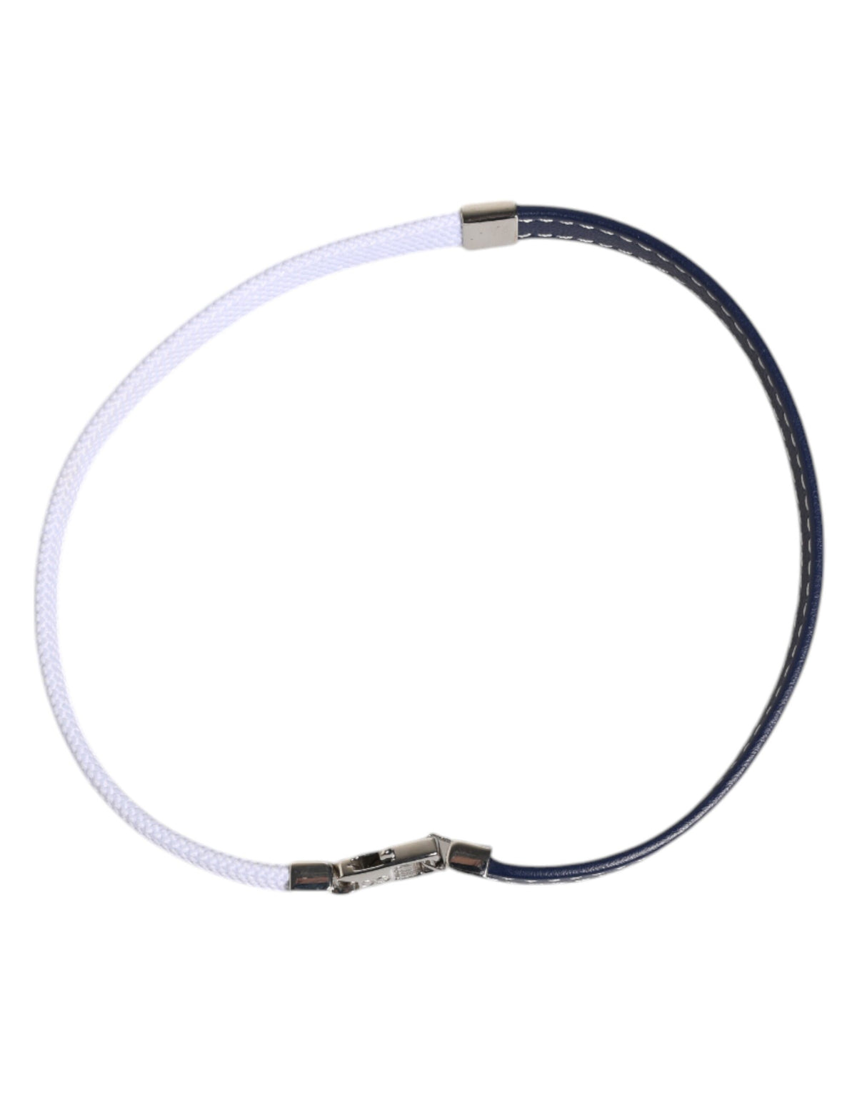 Dolce & Gabbana Blue White Leather Trimmed DG Engraved Silver Tone Clasp Bracelet