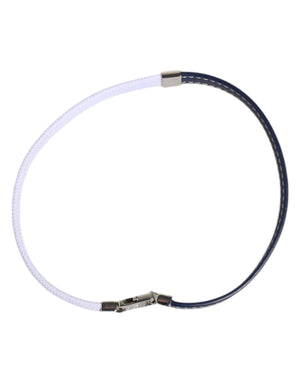 Dolce & Gabbana Blue White Leather Trimmed DG Engraved Silver Tone Clasp Bracelet