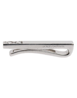Dolce & Gabbana Silver Tone Brass Logo Branded Tie Clip Bar