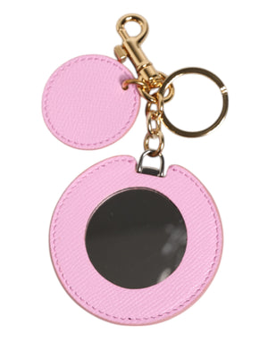 Dolce & Gabbana Pink Calf Leather Gold Metal Logo Print Keyring Keychain