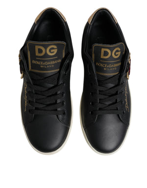Dolce & Gabbana Black Leather Gold Red Heart Sneakers Shoes